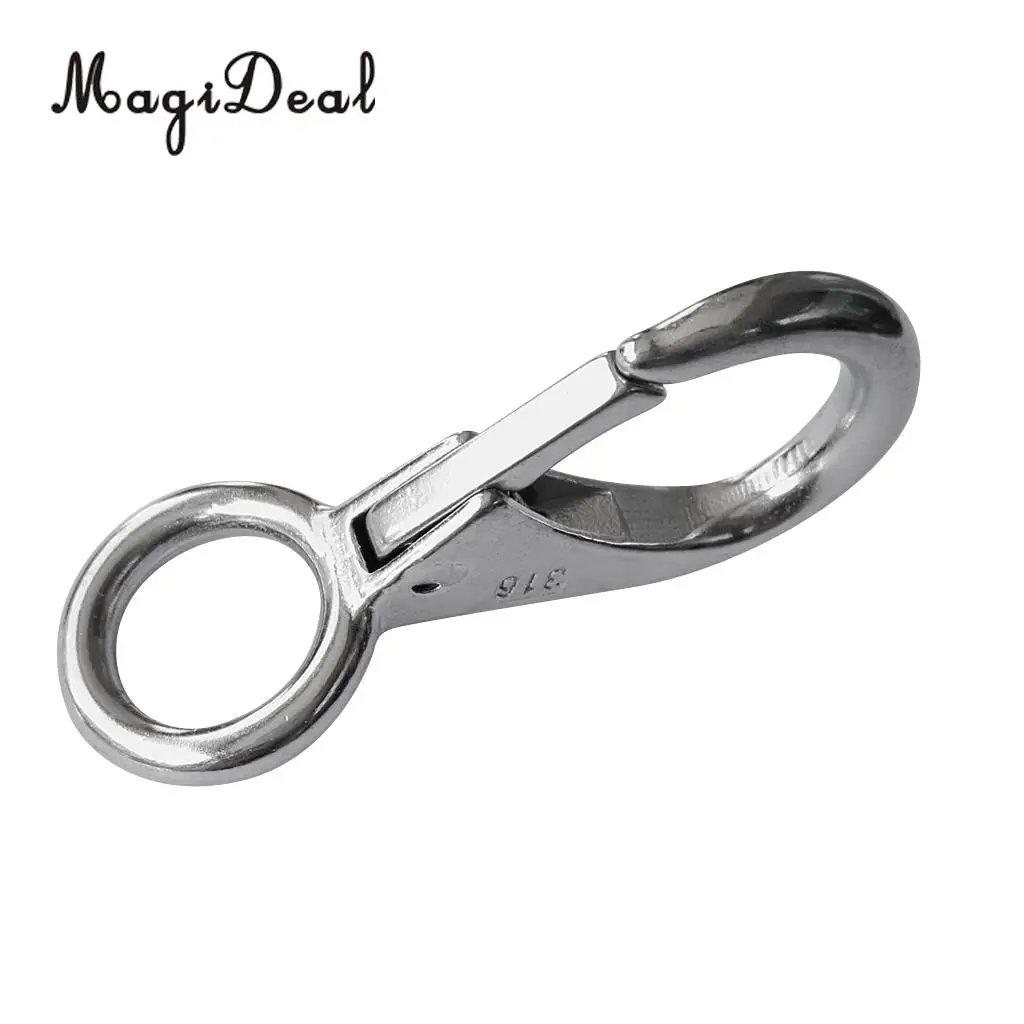 MagiDeal 316 Stainless Steel Rigid Loaded Fixed Eye Boat Spring Clip Snap Hook Carabiner Marine Applications for Boats Sailing