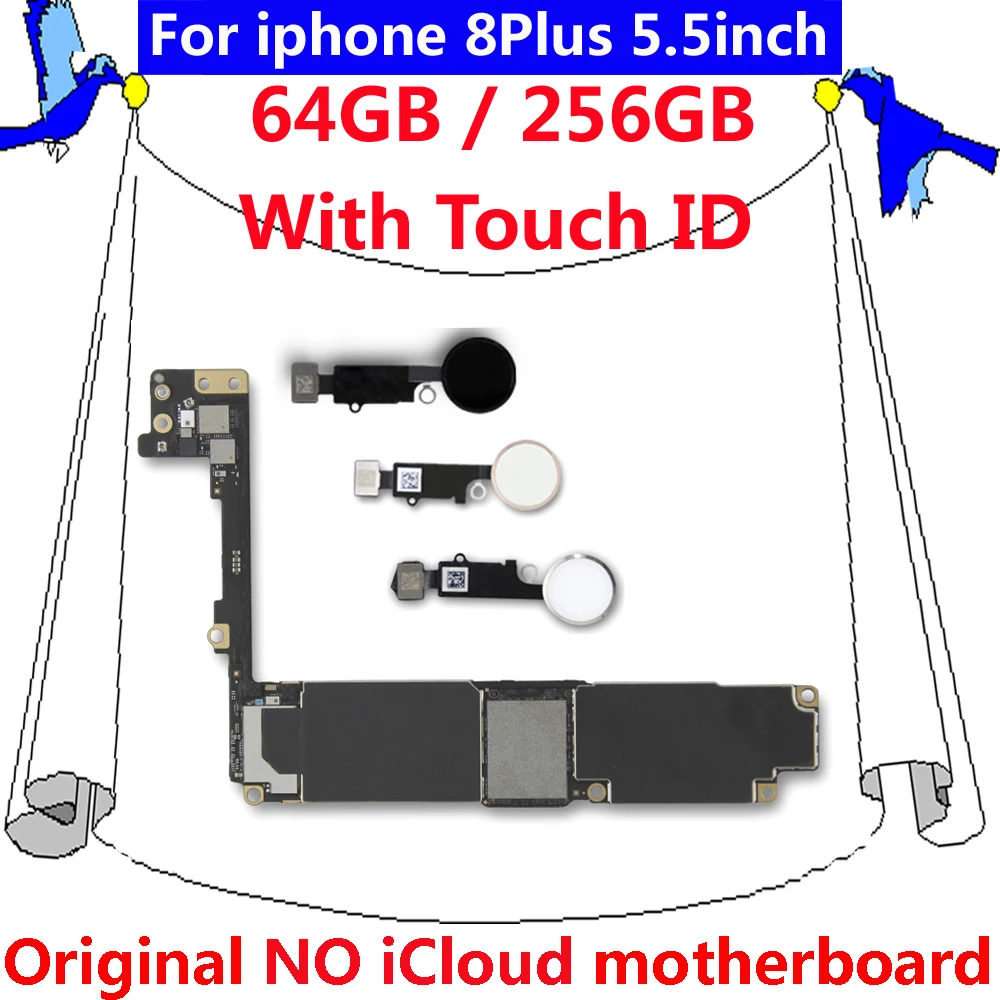 

Clean iCloud IOS system mainboard with / NO touch ID for iphone 8 Plus 64GB 256GB Original motherboard+chips for iphone 8Plus 8P