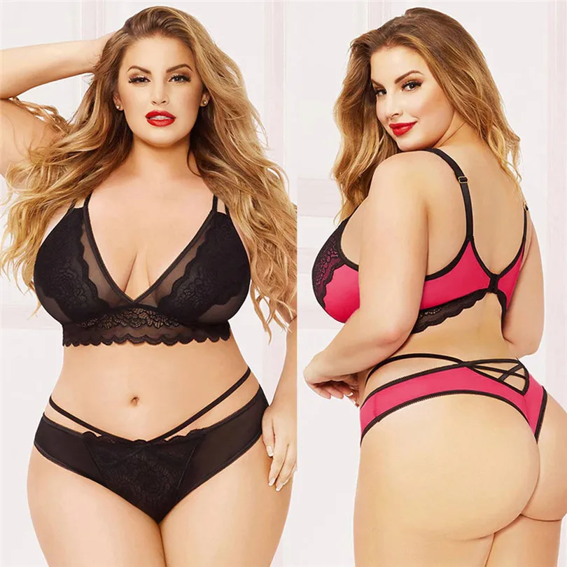 New Fashion Women Summer Sexy Plus Size Holiday Beachwear Muslin Lace Mesh Babydoll Sexy Lingerie Set Underwear Bra set #4F02 (2)