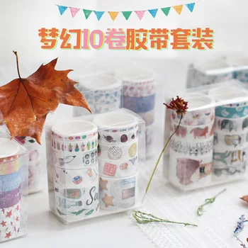 

Coloffice 10PCs/Set Cartoon Pattern Adhesive Tape Students Decorative Washi Tape Paper Stationery Children Gift School Supplies