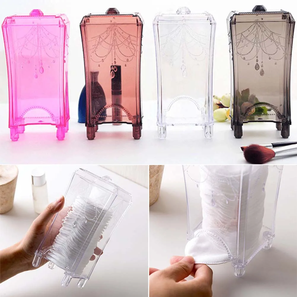 

Creative Plastic Transparent Container Desktop For Cosmetics Makeup Cotton Storage Box Case @LS JY21