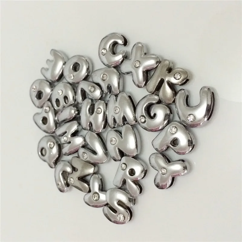 

8MM DIY Silver One Rhinestone Slide Letters "A-Z"Letters Choose Freely Fit 8MM DIY Belt Bracelet SL07