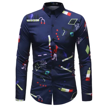 

Men's Stylish Printed Shirt Slim Fit Long Sleeve Shirt Men 2018 Spring Autumn New Casual Dress Shirts Business Chemise Homme 5XL