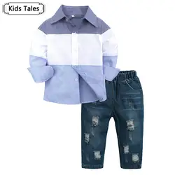 Kids Tales/весенне-осенний комплект повседневной одежды для мальчиков, комплект одежды для детей, костюм для мальчиков, рубашка + джинсы