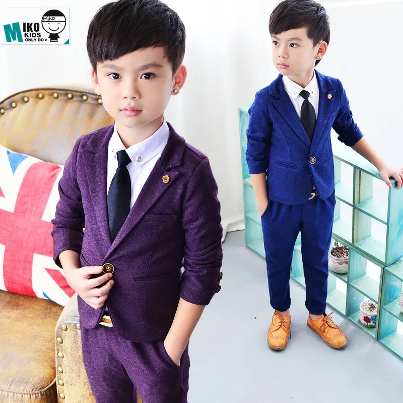 Фиолетовый/синий костюм с блейзером для мальчиков комплект одежды для малышей высокого качества, тонкий и нежный Детский костюм для выпускного вечера свадебное платье с цветочным узором для мальчиков возрастом от 2 до 10 лет