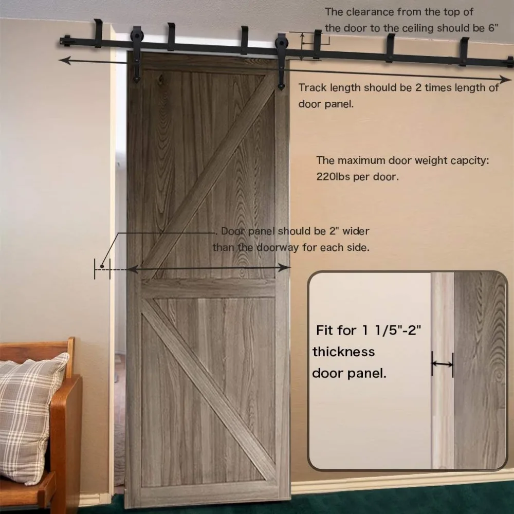LWZH Ceiling Bracket Mount Sliding Barn Wood Door Hardware Kit 4-20FT Heart Shaped Black Rollers for Interior Sliding Barn Door
