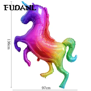

1pcs Large Great Laser Unicorn Balloons Material Rainbow Horse Foil Ballon Baby Birthday Party Wedding Balls kids Toys supplies