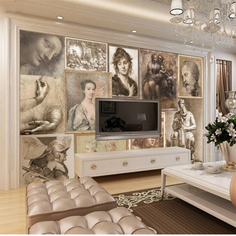 

beibehang Living room bedside decoration painting 3d retro custom Renaissance master sketch background wallpaper papel de parede