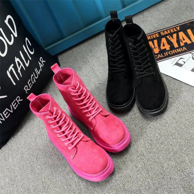 

New popular autumn and winter pink Martin boots women's boots comfortable wild single boots flat boots khaki motorcycle boots