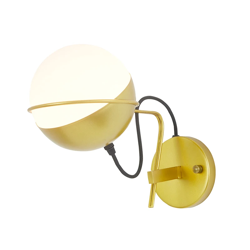 Post modern wall lamps gold metal and milk white glass wall lights house foyer corridor Deco LED E27 lamp holder wall sconce