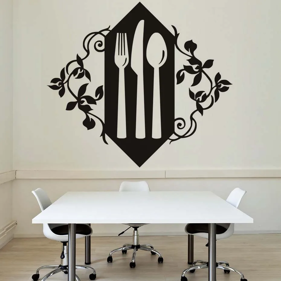 Knife Fork Spoon Vinyl Wall Decals Creative Art Kitchen Wall Stickers Waterproof Art Vinyl Decal Vintage Diy Home Decor