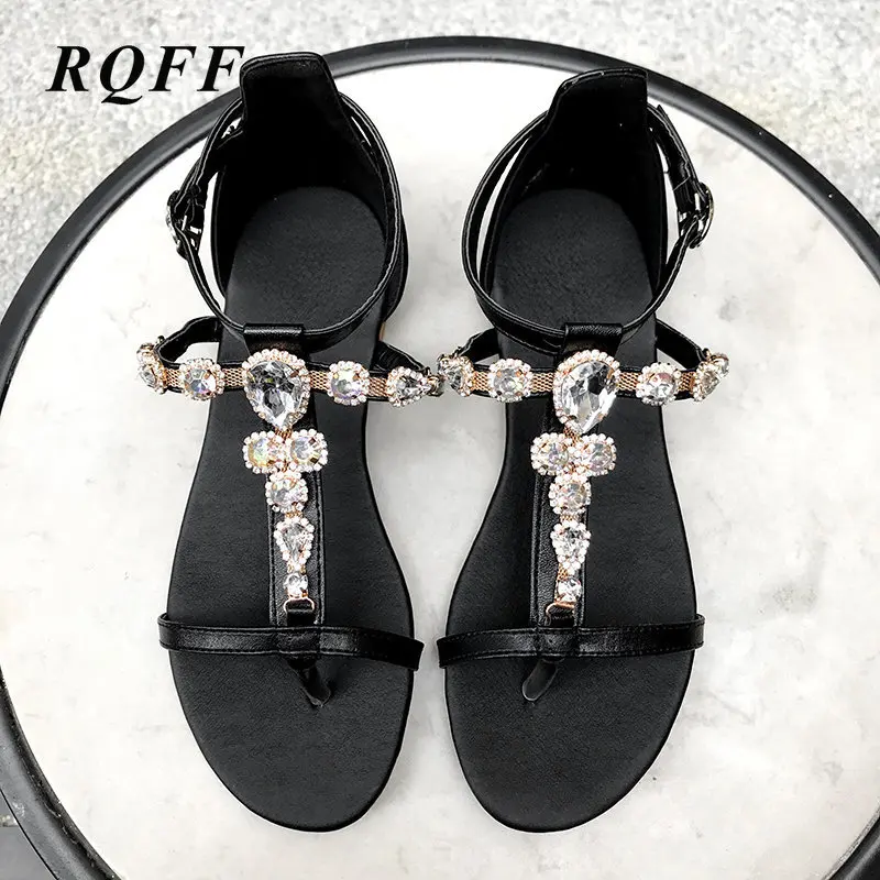 

Womens Flip Flops Sandals Summer Women Flat Shoes Gladiator Casual Luxury Rhinestones Shoes Open Toe Cover Heel Footwear Size 10