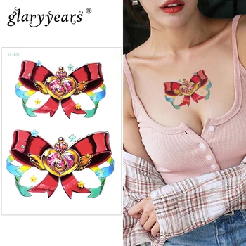 

Glaryyears A Little Big Arm Temporary Tattoo Sticker Red Bow Fake Tatoo Sleeve Flash Tatto Waterproof Body Art Women LC-400