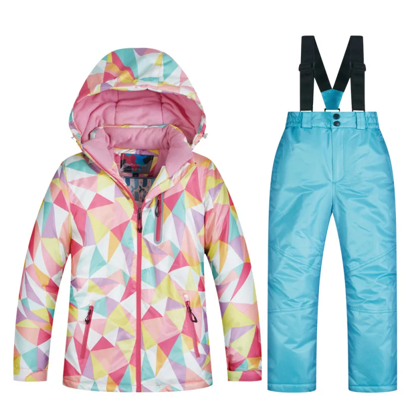 Лыжный костюм детская брендовая ветрозащитная Водонепроницаемая зимняя куртка+ штаны теплый детский зимний утепленный детский костюм для сноуборда девочки и мальчики - Цвет: LFSJ LIGHT BLUE