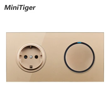 

Minitiger White Crystal Glass Panel 16A EU Russia Standard Wall Power Socket 1 Gang 1 Way On / Off Light Switch LED Indicator