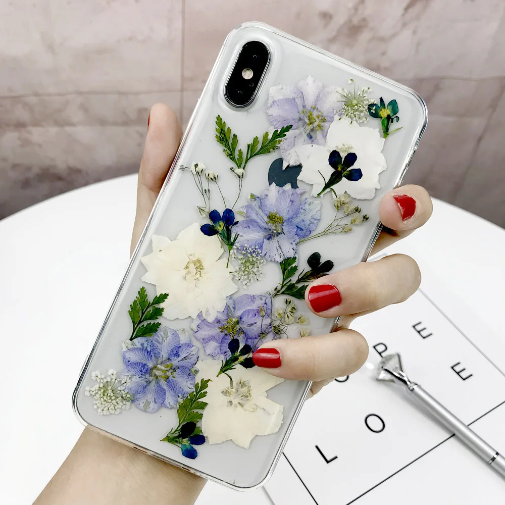 Ручной работы настоящий высушенный цветок прессованный чехол для телефона s для iPhone 11 Pro X XR XS Max 6 6S 7 8 Plus чехол прозрачный мягкий ТПУ задняя крышка