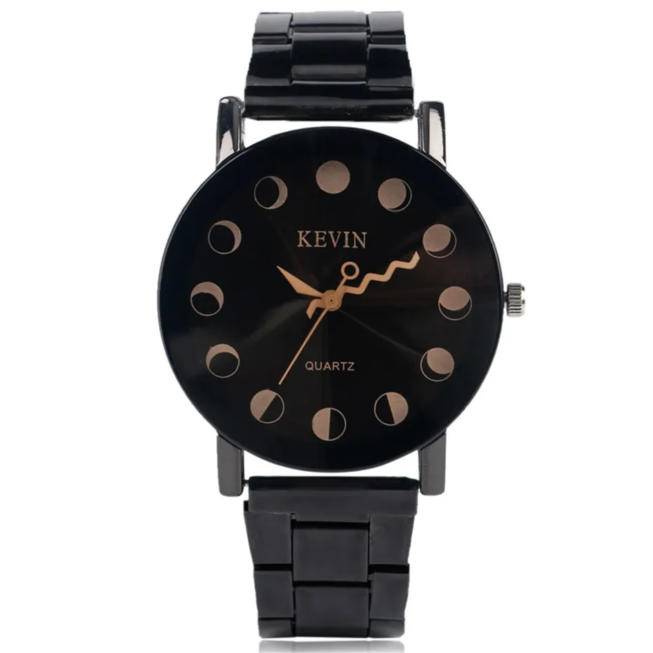 Kevin 2017 Creative Watches Sun Day Night Moon Dial Wave Black Stainless Steel Quartz Men Wristwatch Casual Women Relogio Clock (1)