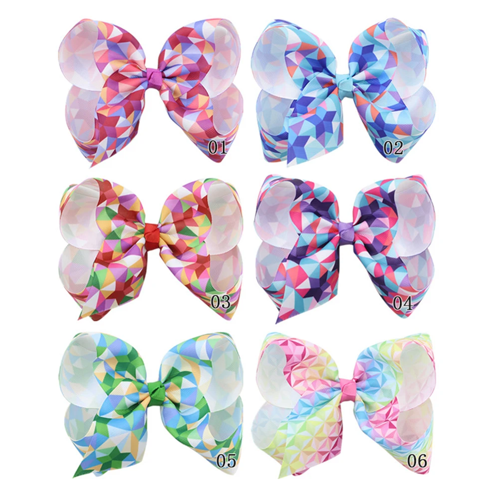 

Headwear Bow Hair Clip 6 inch Geometric pattern For Girls Kids Handmade Printed Ribbon Knot baby Hair Accessories Hairgrips cute
