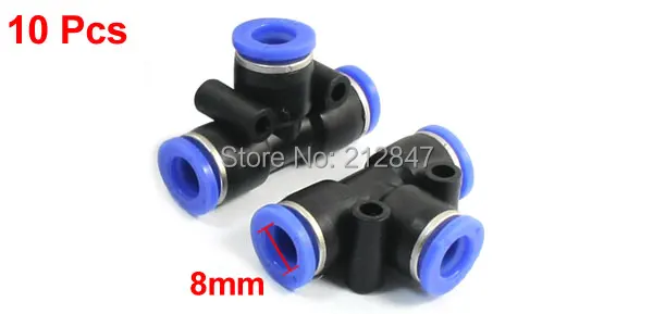 10 Pcs 8mm to 8mm Quick Connect 3 Ways T Shaped Tee Union Black Blue Plastic Pneumatic Push In Fittings Quick Joints Tubing  Connectors