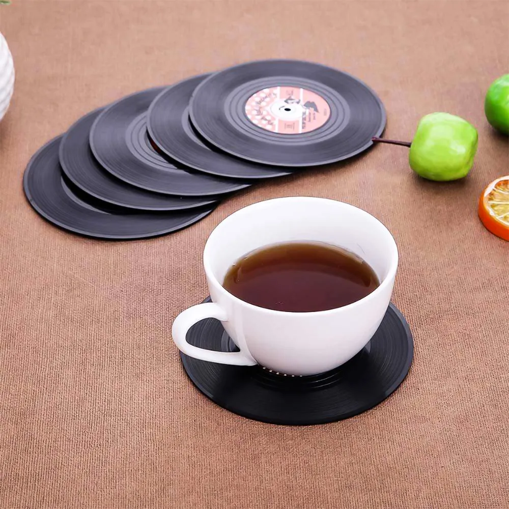 

6Pcs/set music loverTable CD Record Anti-slip Cup Coffee Drink Holder Mat Placemat Retro Vinyl Heat Resistant Drinks Coasters