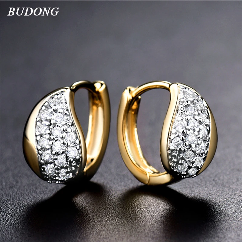 

BUDONG Infinity Hoop Earring for Women Luxury Mother's Day Gift Gold Color CZ Zircon Engagement Lady Jewelry XUE171