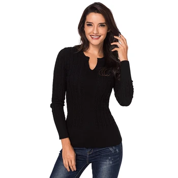 

2018 Women Autumn Winter Pullover Basic Black Red Gray Ribbed Cable Slim Knit Sweater Tops Pull Femme Casual Jumper