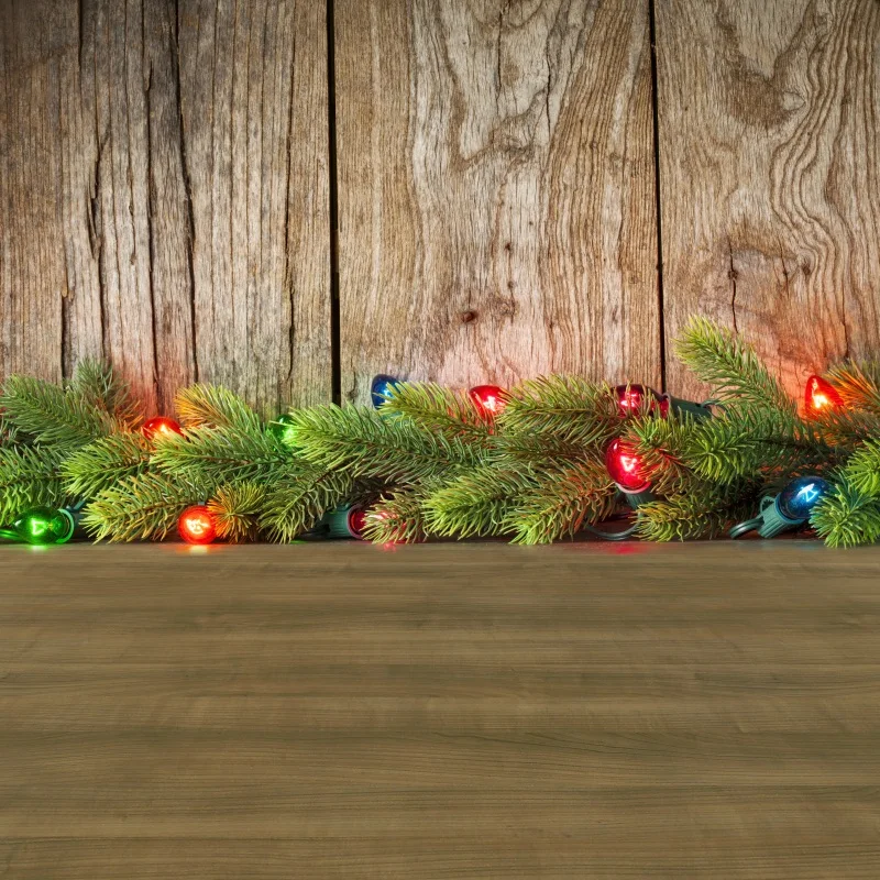 Laeacco Christmas Wooden Board Floor Pine Branch Ball Photography Backgrounds Customized Photographic Backdrops For Photo Studio