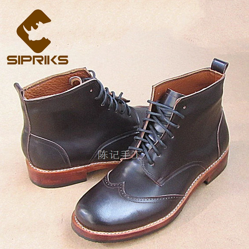 Sipriks Italian Handmade Goodyear Welted Boots For Men Dark Brown Ankle