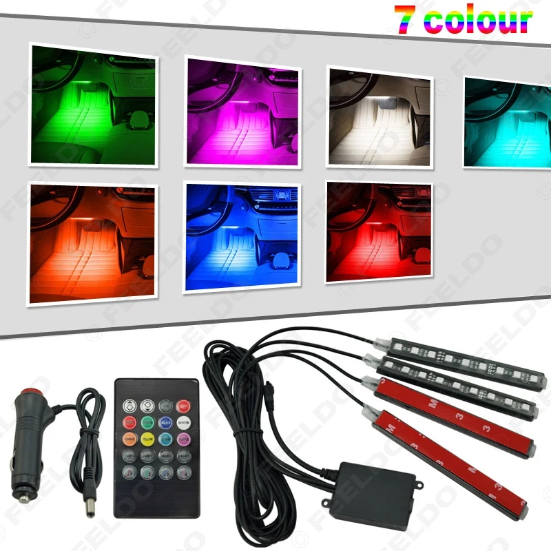 FEELDO интерьер автомобиля RGB Светодиодные полосы света речевой контроллер атмосферная лампа ножной декоративный свет с 24 клавишами