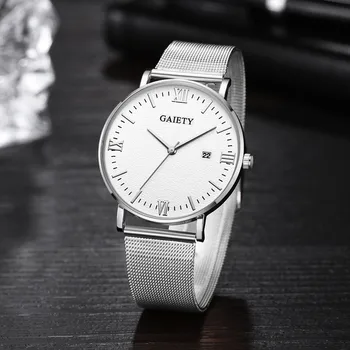 

Casual Fashion Men Watch Calendar Business Mesh Strap Pin Buckle Simple Men's Clock Round Quartz Wrist Watches relogio masculino