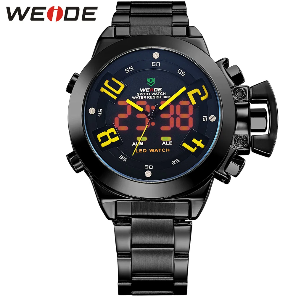 

2016 WEIDE High Quality Analog Digital LED Watch Fashion Casual Stainless Steel Bracelet Waterproof Sports Men Quartz Hour Clock