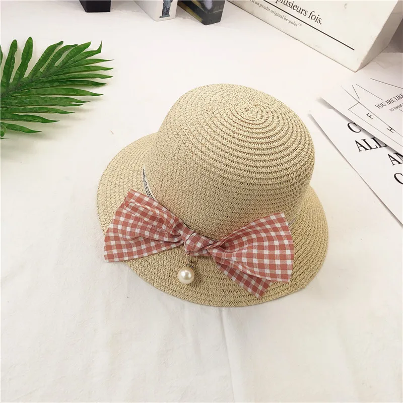 New Children Bag Straw Hat Set Hand-woven Bow Single Shoulder Bag Sun Straw Hats LMH66 - Цвет: Бежевый