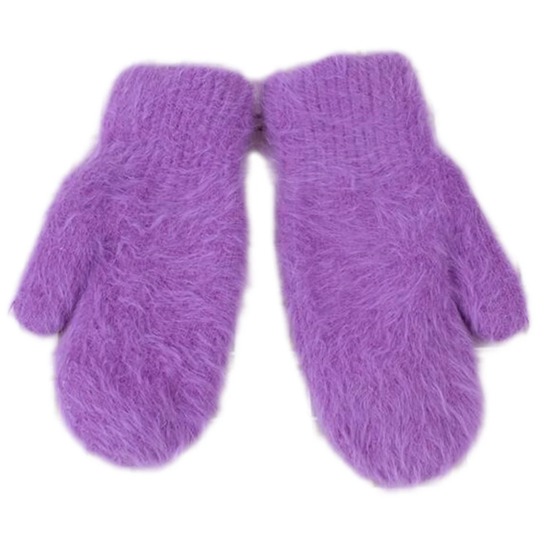 Лидер продаж, женские зимние перчатки из мягкой шерсти с кроличьим мехом, теплые вязаные перчатки, модные красивые теплые перчатки для девочек ярких цветов - Цвет: Light Purple