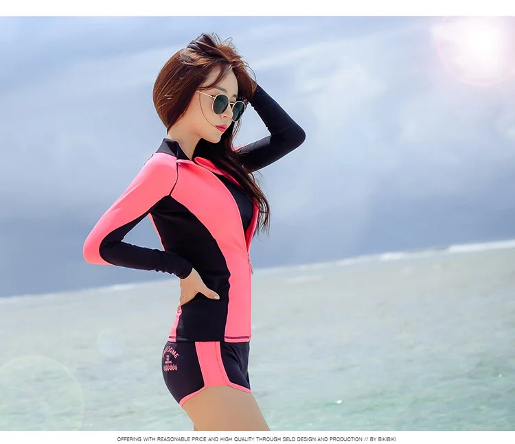 Купальники женские летние 2019 Rash Guard женский купальник Женские двухсекционные раздельные три штуки на молнии с длинным рукавом