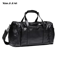 Для мужчин мелко обработаны большой ёмкость черный PU кожаные сумочки багажные сумки путешествия Duffle Сумки ТРЕНАЖЕРНЫЙ зал один сумки на