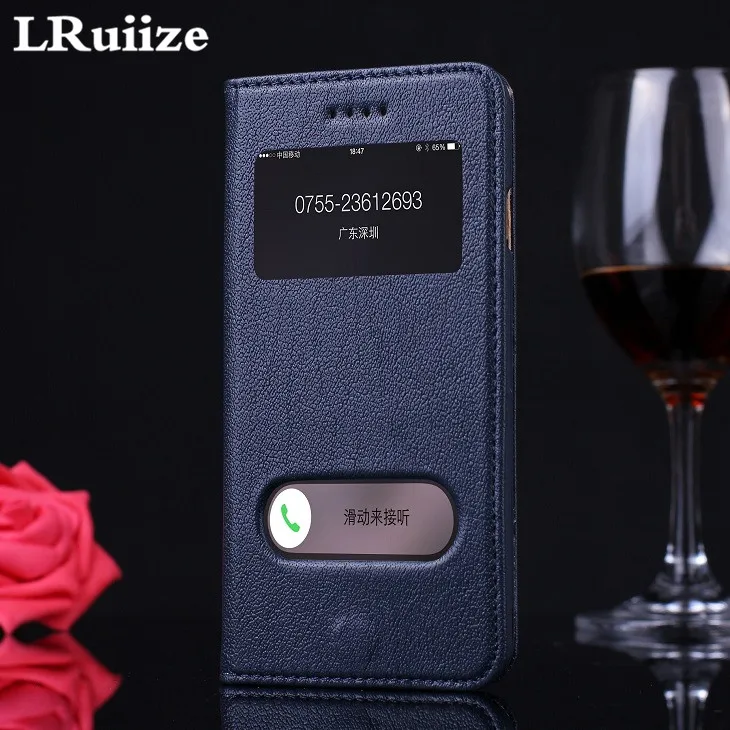 Blue LRuiize для iphone 6s 6 плюс натуральный из натуральной коровьей кожи Роскошные ультратонкие Смарт сна спереди Вид из окна кожаный флип чехол - Цвет: Blue