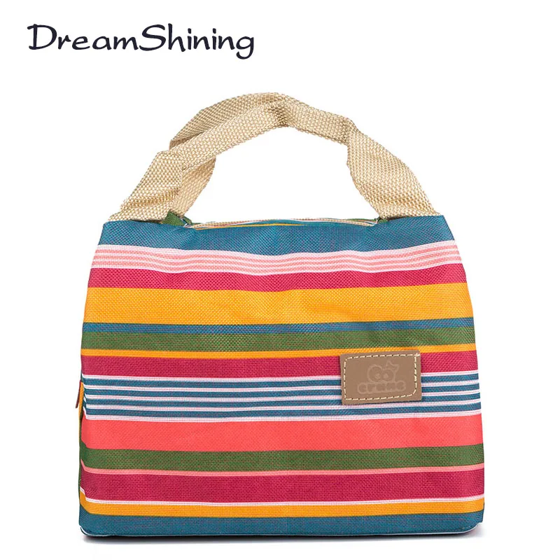 Insulated Neoprene Lunch Bag Canvas Stripe Thermal Bags Kids Baby Tote Picnic Lunchbox lunch package convenient portable