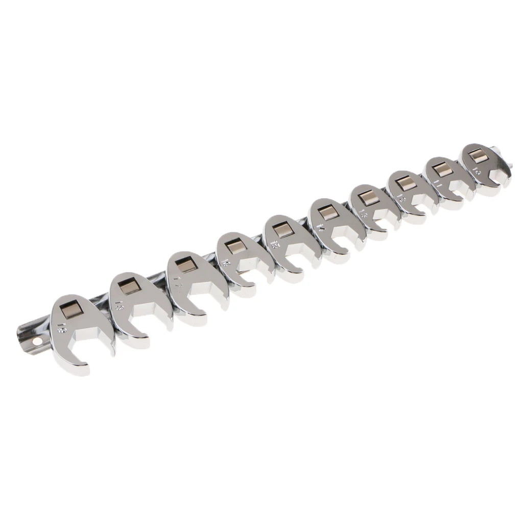 

10pcs Flare Nut Crowfoot Line Hex Wrench Set 3/8' Drive Open End Spanner Chrome Vanadium Steel