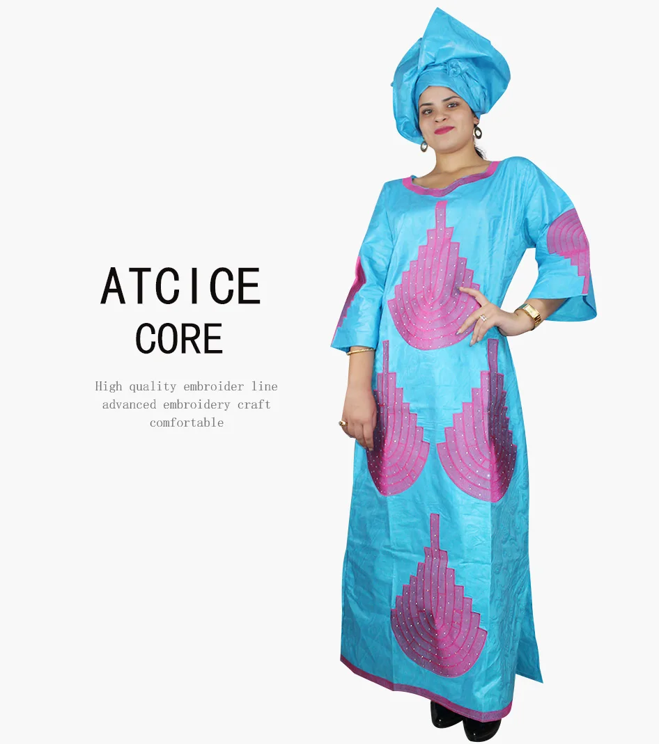 Африканские платья для женщин Базен riche вышивка дизайн длинное платье LA093