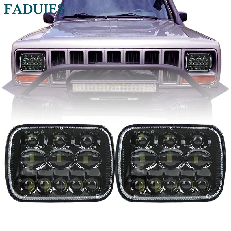 FADUIES 1 Pair 5X7 7X6 inch Rectangular Sealed Beam LED Headlight For Jeep Cherokee H6014 H6052 H6054 H6052 LED Headlight (1)