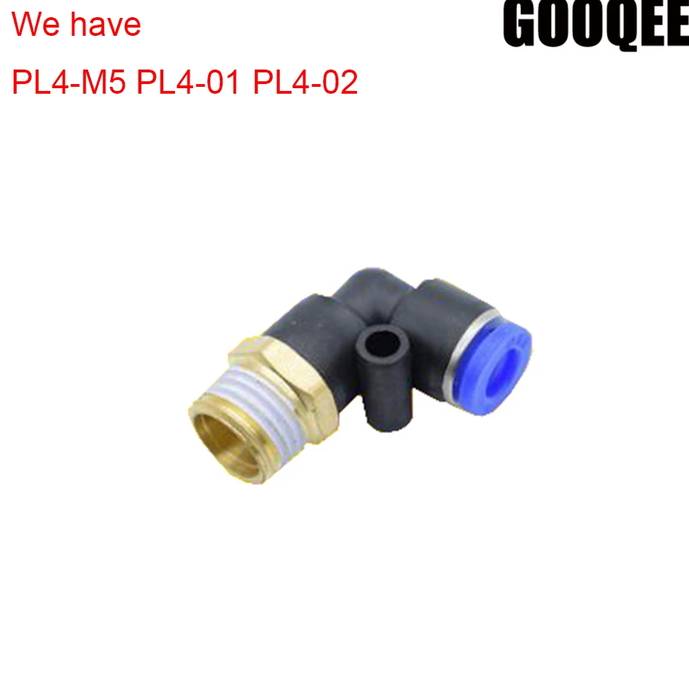 

1pcs Elbow PL 4mm OD Hose Tube M5 1/8" 1/4" BSPT Male Thread L Shape Push in Pneumatic Connector Fitting Air Gas Quick Fittings