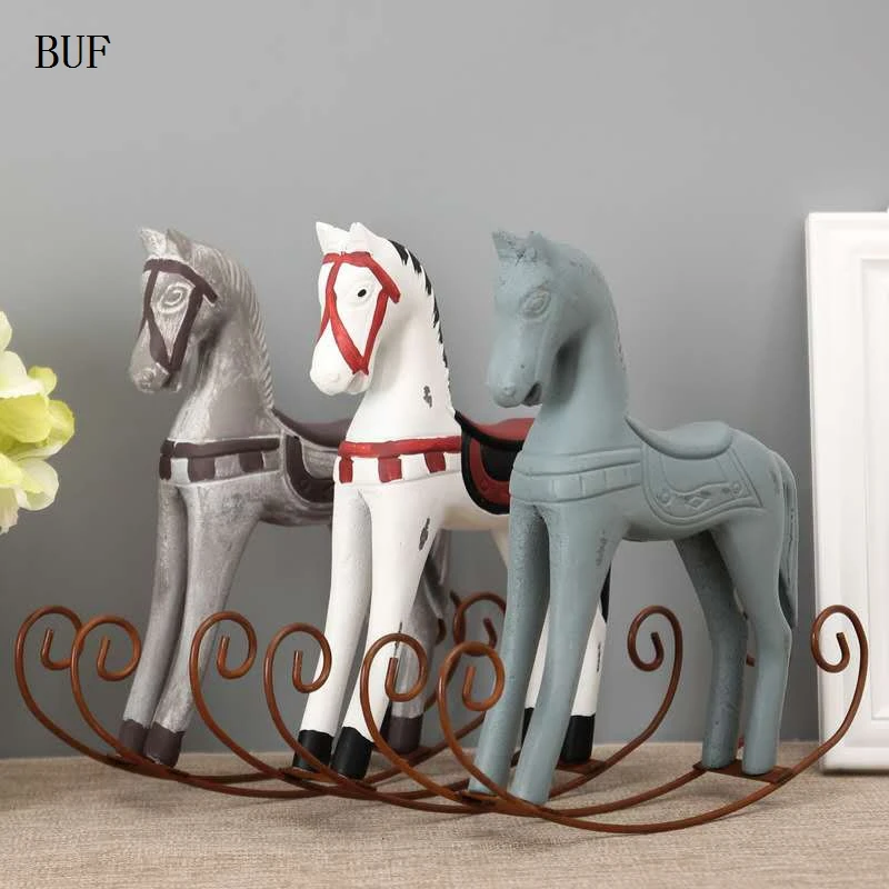 BUF Modern Europe Style Trojan Horse Statue Wedding Decor Wood Horse Retro Home Decoration Accessories Rocking Horse Ornament BUF Modern Europe Style Trojan Horse Statue Wedding Decor Wood Horse Retro Home Decoration Accessories Rocking Horse Ornament