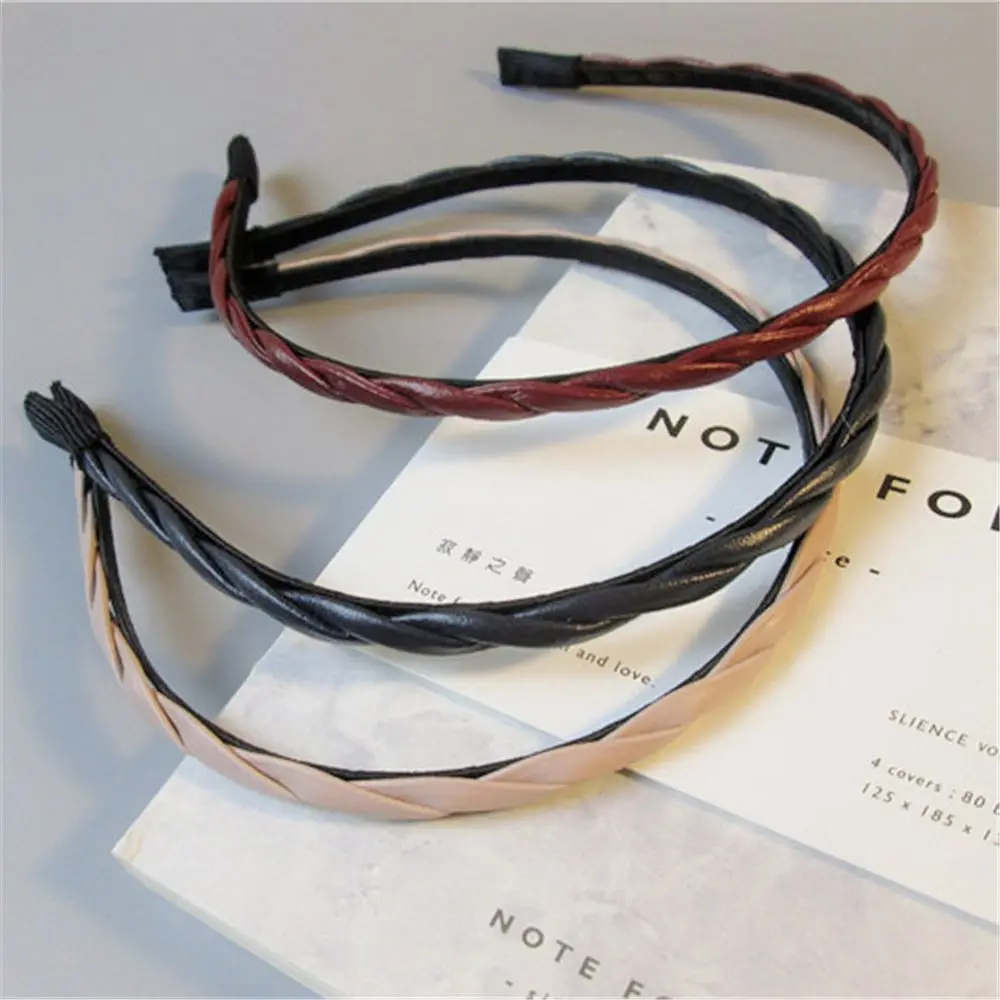 

1pcs New Arrival Fashion Women Girls Braided Hairbands 1cm Thin Twist Elegant Design Headbands Handmade Leather Hair Accessories