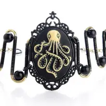 Черный готический браслет в стиле стимпанк с рисунком осьминога