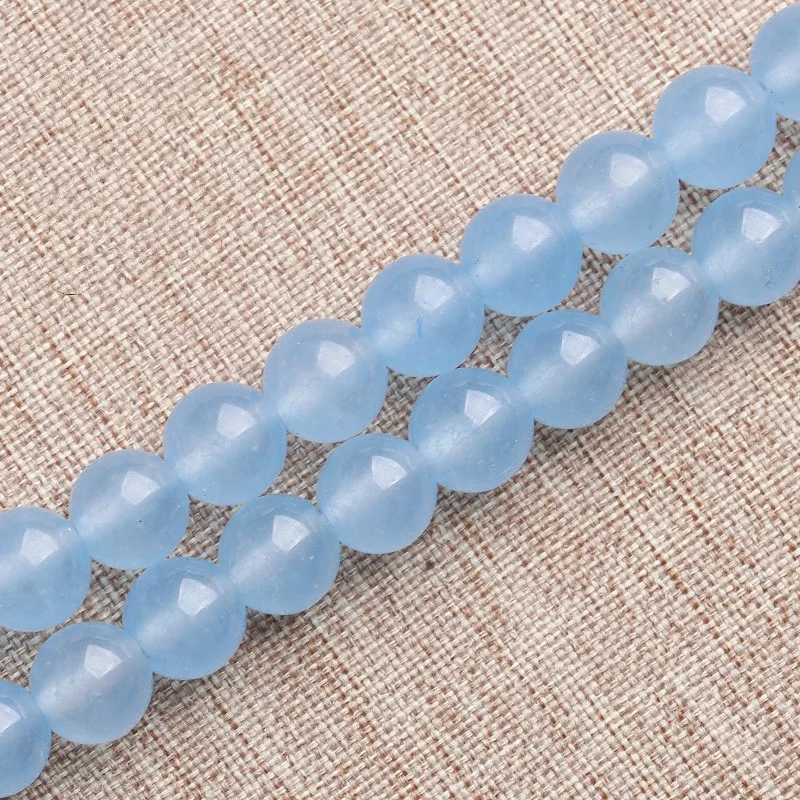 

One 15.5'' Strand 4mm-14mm Round Sea Blue Chalcedony Loose Beads for Making Jewellery Nacklace Earrings Bracelet