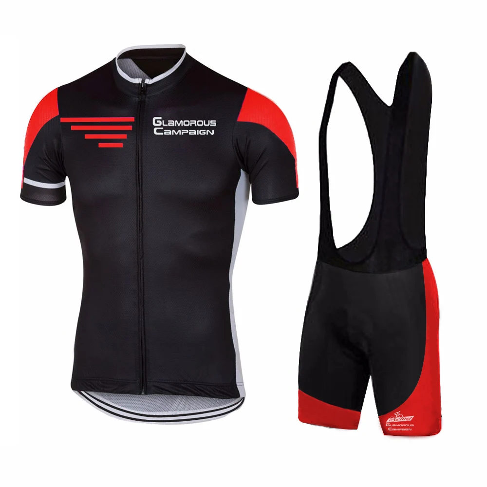 Men's New Design Red Stripes Summer Short Sleeved Cycling Jersey BIB