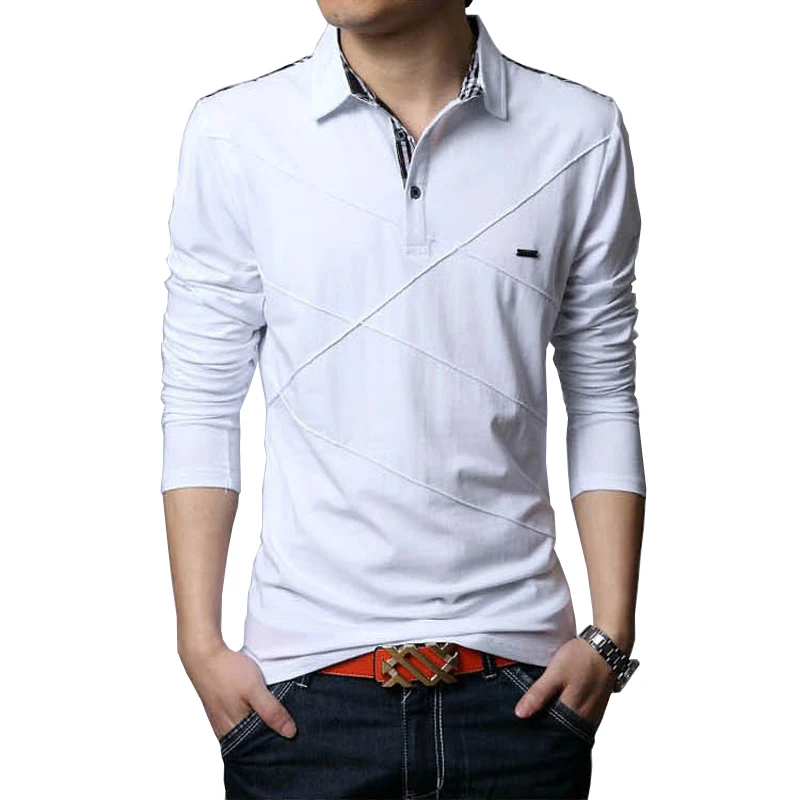 Лучшие продажи мужская мода плед шеи с длинным рукавом рубашки поло Творческий