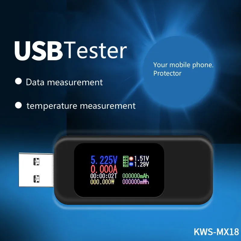 

KWS-MX18, USB Current, Voltage, Capacity and Power Testing Instrument Mobile Charger Power Safety Monitor