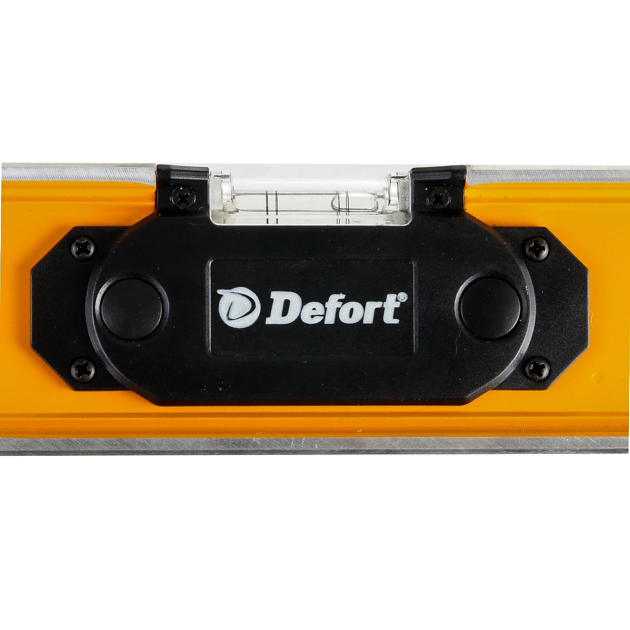 Уровень пузырьковый Defort DLL-0,8-L (длина 80 см, подсветка, 3 пузырьковых уровня, при выравнивании уровня по горизонтали загорается зеленая подсветка и звучит специальный сигнал)