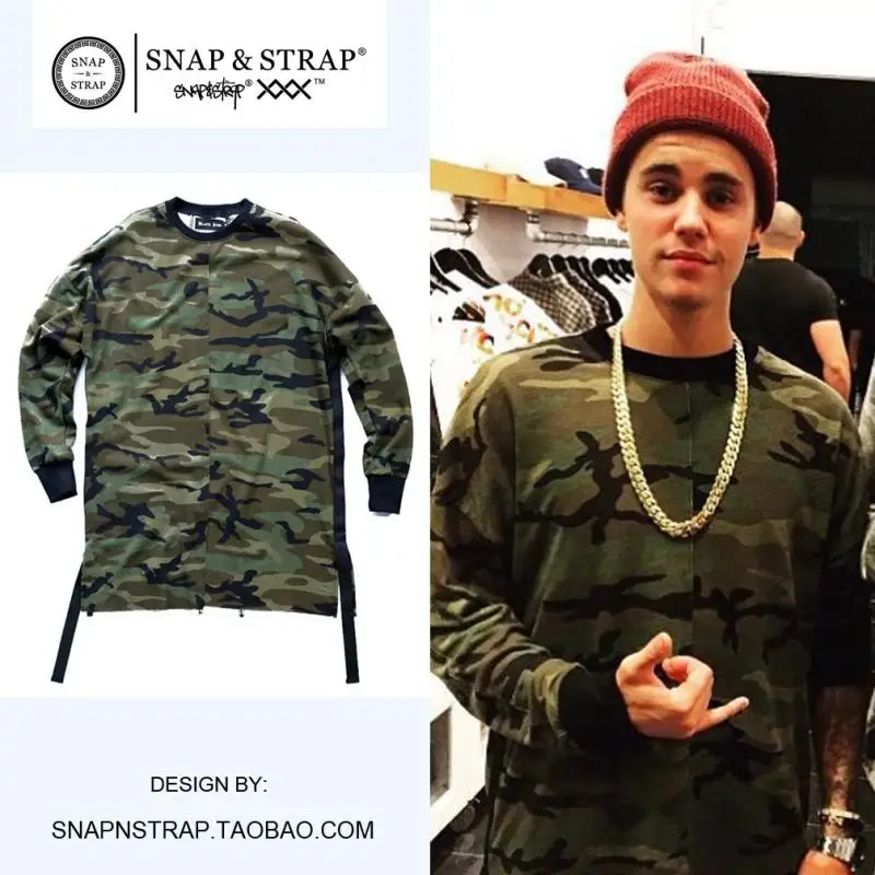 camouflage t shirt long sleeve hip hop streetwear yeezy